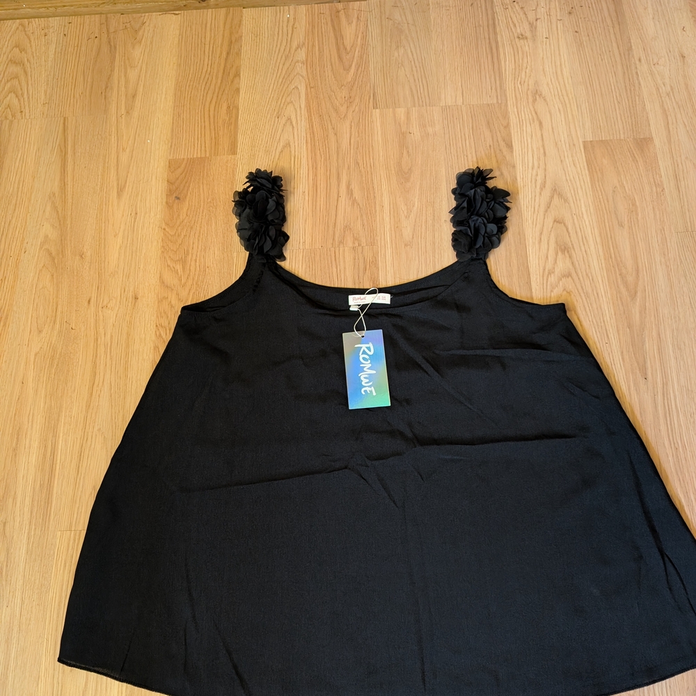 NWT ROMWE Black Sleeveless Top with Floral Straps - Picture 7 of 9